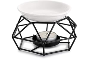 BSTKEY Quemador de aceite de cerámica de metal quemador de cera derretimiento titular de vela difusor de aroma decoración del hogar, quemador de aromaterapia de rombo de hierro (negro)