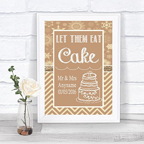 Brown Winter Christmas Let Them Eat Cake Personalised Wedding Sign Print