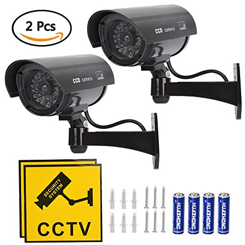 TIMESETL 2 Stück Attrappe Kamera CCTV Dummy Überwachungskamera mit Rot Blinkender LED Fake Sicherheitskamera - Schwarz TIMESETL 2 Stück Attrappe Kamera CCTV Dummy Überwachungskamera mit Rot Blinkender LED Fake Sicherheitskamera - Schwarz