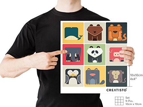 Fliesensticker – CREATISTO Dekoaufkleber für Fliesen Kindermotiv| Fliesen-Aufkleber Folie Sticker Küchen-Fliesen renovieren ohne Fliesenfarbe – Bad Küche Deko | 10×10 cm – Motiv Zoo Maniac – 9 Stück - 4