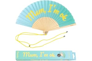 Fisura – Abanico original con mensaje en inglés. Abanico de madera moderno y gracioso. Abanico para regalo. Abanico con cuelga abanico. 42,5 x 23 cm.