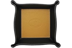 FrasiBags Svuotatasche Organizer Scrivania in Vera Pelle Made in Italy, Svuota Tasche Vassoio Porta Oggetti in Pelle Quadrato (Senape)