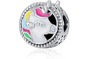ENYU Charms Bead Unicorn, Pandora-Anhänger für Damen, versilbert, Schlangenkette, Einhorn, Tier, Vintage-Armbänder, bestes Geschenk, Messing Messing Velvet
