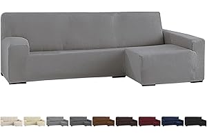 GFD Textiles - Funda Sofá Chaise Longue Elástica - Funda Protectora en Forma de L - Cubre Sofá Ajustable Lavable para Salón con Brazo Derecho - Renueva & Protege - Color Gris