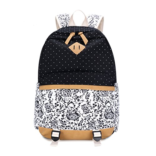 Preisvergleich Produktbild Umily Rucksäcke Rucksack Backpack Daypack Schulranzen Schulrucksack Wanderrucksack Schultasche Rucksack für Schülerin Mädchen-Schwarze Blume