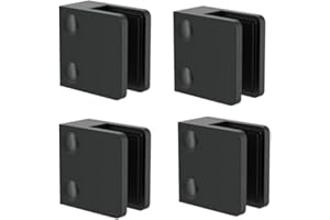 Sellon24® Glashalter 4 Stück Zamak Glasklemme Zink RAL 9005 Geländer Schwarz 45x45 mm Eckig Anschluss flach (Schwarz 6,00 mm)