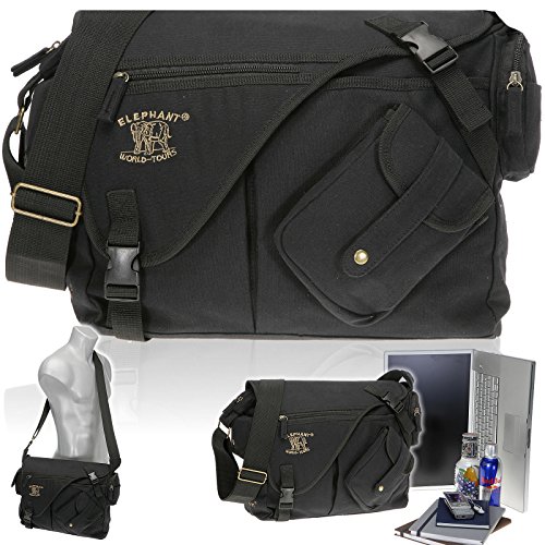 Elephant Jack Bag Canvas Notebooktasche Schultertasche 11822 Schwarz