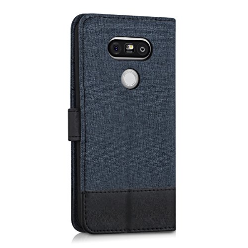 kwmobile Funda para LG G5   G5 SE - Carcasa de Tela y  Cuero sint  tico  - con Tapa y  Tarjetero   Azul Oscuro Negro 