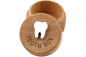 BABYZOCO Caja de Madera para Dientes de Leche, Guardadientes, Estuche para Dientes Infantil, 5.1 cm diámetro x 4 cm altura, Madera