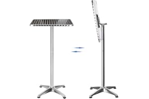 WILLONIN Table Basse carrée en Aluminium pour extérieur 60 x 60 cm, Deux hauteurs : 70/110cm, Plateau en Acier Inoxydable, pour Bar, bistrot, Maison, Jardin, Restaurant (Couleur INOX)