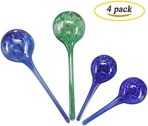 Huvai Glass Self-Watering Globes Plant Watering Bulbs Set Perfect for Vacation Plant Watering Plant Amazing Partner House Plant Glass Self-Watering System 4 Set (2 standard, 2 large)