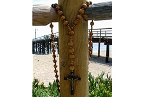 AAWFHRIE Rosario santificado de madera natural con diseño de cruz de Jesús, tamaño XL, grande, 42 pulgadas, rosario de pared