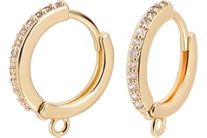 Beebeecraft 1 Box 10Pcs Round Leverback Hooks 18K Gold Plated Cubic Zirconia Huggie Hoop Earring Findings with loop for DIY Earring Jewellery Making