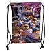 Produktbild GONIESA Drawstring Sack Backpacks Bags,Waterfall,Painting of Fairy River Amongst Colorful Rocks Myst Artistic Universe,Chocolate Pink Teal Soft Satin,5 Liter Capacity,Adjustable String Closure,