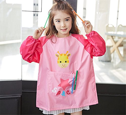 Chilsuessy Malkittel Malschürze Bastelkittel Craft Schürze mit langen Ärmeln für Baby Kinder Mädchen Jungen , Wasserdicht, abwaschbar, 3 Größen von 2-9 Jahre Alt, Pink, L/Koepergroesse 115-135cm - 3