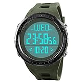 Herren Uhren Digitaluhren, COOLANS Herren Armbanduhr Teenager Digital Sport Uhren,Wasserdichte Armbanduhr mit Wecker Chronograph Uhr,LED Licht Gummi große Anzeige für Herren -Schwar+Armee Grün