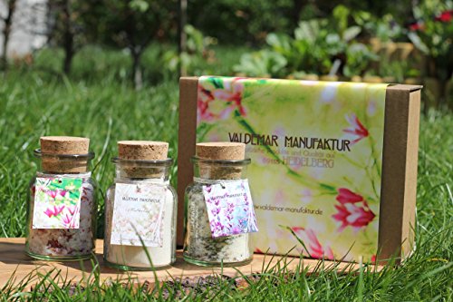 Geschenkset – 3 Badesalze – Premium-Badesalze der Valdemar Manufaktur – 100% natürliche Inhaltsstoffe, wunderschön und herrlich duftend. Je für 2 Anwendungen. In personalisierbarer Geschenkverpackung. Mit Molke, Totes-Meer-Salz, Epsom-Salz, ätherischen Ölen und Blüten. - 2
