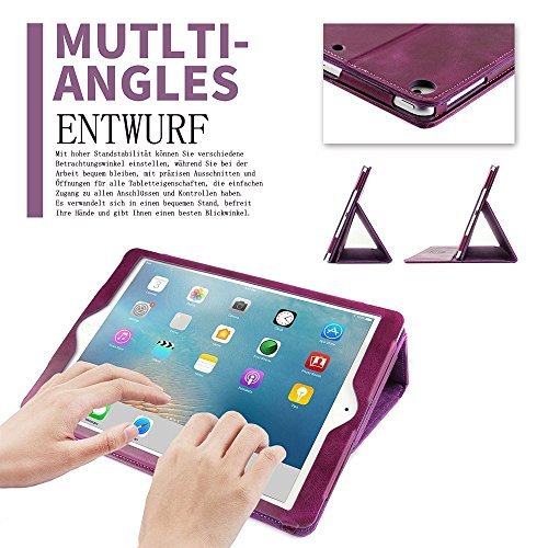 Ipad 9.7 2017 Hülle, Boriyuan Echt Leder Case Schutztasche aus echtem Leder mit Standfunktion, Auto Sleep Wake up und Fach für Kreditkarten, mit Displayschutzfolie + Stylus für das Apple Neu Ipad 9.7 Zoll – (Lila) - 5