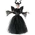 Odizli Maleficent Costume Kids Girls Halloween Fancy Dress Up Handmade Knitted Tulle Princess Dress+Horns+Wing Carnival Cosplay