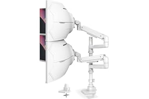 ‎PUTORSEN Uchwyt do monitora, 2 monitory jeden na drugim, do ekranów 17-57", do 20 kg na ramię, uchwyt PUTORSEN do monitorów pionowych/równoległych, bardzo długi uchwyt stołowy, VESA 75/100 mm, biały