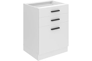 ‎B BELINI GROUP Belini Unterschrank Küche, Küchenunterschrank 60 cm Breite. SDSZ Küchenunterschrank ohne Arbeitsplatte. Küchenschrank mit Schubladen, Weiß matt