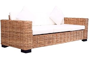 Festnight Sofa Jardin Exterior/Sofá de 3 Plazas para Jardín, Ratán Natural 200 x 80 x 67 cm