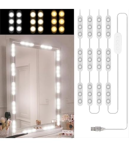 Miroir Coiffeuse LED Miroir Lumineux Hollywood 10 LEDs - Lampe De Maquillage USB, 3 Tons De Blanc, Réglable, Pour Salle De Bain Ou Coiffeuse Coiffeuse Sans Miroir
