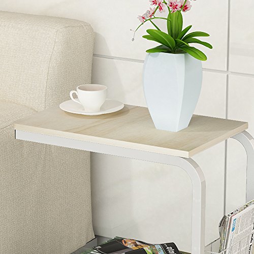 Soges Beistell-Tisch 51 x 30 x 56 cm Laptoptisch Notebookständer mit Rollen zum Bremsen für Notebook, weißen Ahornfarben - 4