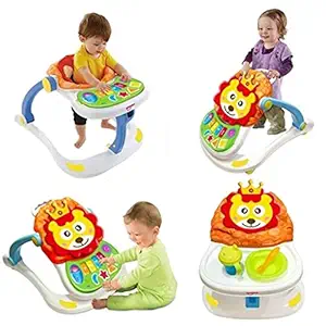 Abhsant 4-in-1 Activity Bouncer Seated or Walk-Behind Position Easy to Fold Adjustable Seat Height Fun Balance Toys Activities Center Baby Walker Car for Toddler (Multicolour)