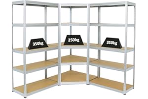 PROREGAL Mega Deal 1x Étagère d'angle + 2X Étagère Charge Lourde Slim Elephant S | Galvanisé | Lot d'étagères Robustes de Garage, Atelier, Cave, sous-Sol, Stockage, Rangement, Rayonnage