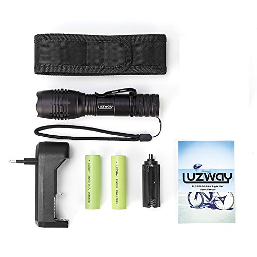 LUZWAY LED XML-T6 Taschenlampe Wiederaufladbare 900 Lumen, Taktische Taschenlampe + Ladegerät mit CE und ROHS Zertifikat + 2pcs 2600mAh 18650 Batterie + Nylonholster für Taschenlampen,Wasserfest, anpassbarer Zoom, 5 Modi für das Radfahren, Campen, Bergsteigen, Fischen und andere Sportarten, die im Freien stattfinden … - 8