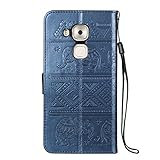 Huawei Nova Plus Hülle, Ukayfe Lederhülle Leder Tasche Case Cover für Huawei Nova Plus Handyhülle im Buchstyle,Prägung Elefant Muster Premium Kunstleder Tasche Flip Wallet Case mit Standfunktion Karteneinschub und Magnetverschluß Etui Schutz Hülle für Huawei Nova Plus (Blau) - 