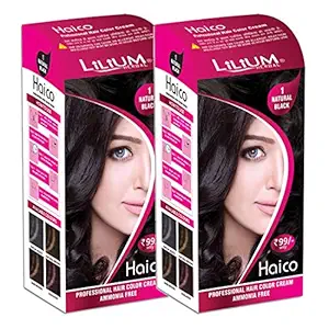 Lilium Herbal Haico Professional Natural Black Hair Color Cream Ammonia Free Pack of 2