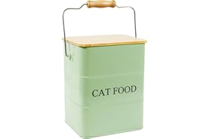Geyecete Métal Conteneur Croquette Chats-6L Boîtes pour Nourriture et friandises Animaux-Hermétiques Bois Couvercles-Acier Carbone revêtu -Bac Croquette Chat avec Poignée-Vert