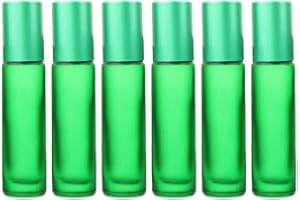 IMIROOTREE Lot de 6 flacons vides colorés en verre dépoli pour huiles essentielles - 10 ml - Avec boule en acier inoxydable (vert)