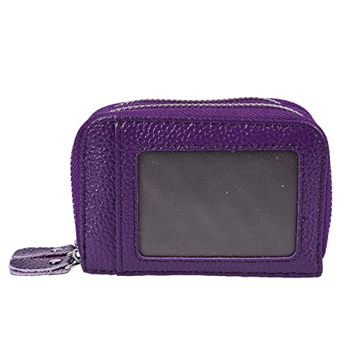 Outrip RFID Womens Credit Card Wallet Holder Genuine Leather Zipper Purse (Purple)