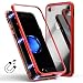 Produktbild iPhone 7 / iPhone 8 Hülle Magnet 9H Tempered Glass Backcover, Coollee Handyhülle Kreativ 360 Grad Magnetic Metall Frame Bumper Eingebaute Magnetische Adsorption Transparent Gehärtetem Glas Back Cover Klapphülle Metallrahmen Magnetverschluss Handytasche Ultra Dünne Slim Phone Case Etui Stoßabsorbierend Shockproof Schutzhülle für Apple iPhone 7/8 4,7 Zoll (Klar Rot)