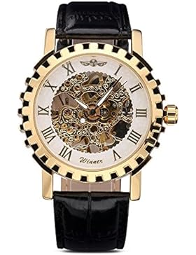 Gute Herren Damen Unisex Gold Weiß Skelett Analog Steampunk Handaufzugwerk Mechanik Armbanduhr