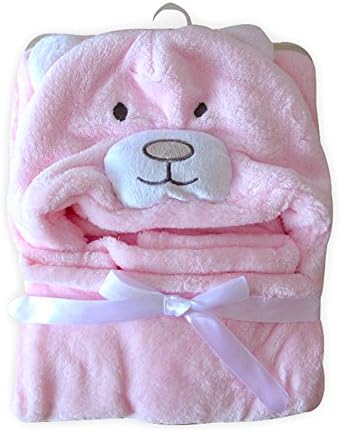 Dulcklane Baby Bathrobe Cute Animals Hooded Ultra-soft Fleece Bathing Wrap Blanket,0-6 Years Old, 85*78CM (Pink Bear)
