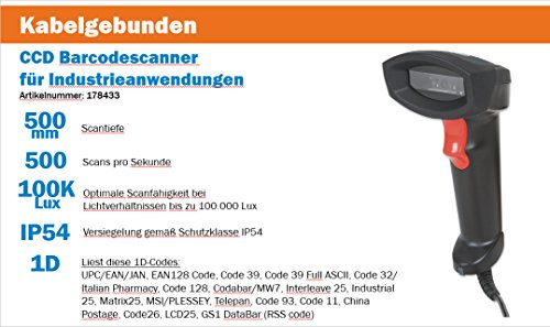 Manhattan CCD Barcodescanner für Industrieanwendungen 500 mm Scanreichweite robustes Gehäuse USB schwarz 178433 - 6