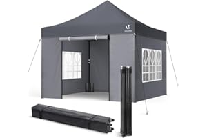 VOUNOT Carpa Plegable Gazebo 3x3m con 4 Paredes, Cenador Impermeable Pabellón de Jardín para Camping, Fiestas, Exterior, Color Gris