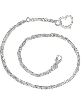CLEVER SCHMUCK Silbernes elegantes Fußkettchen Singapur 25/27 cm gedrehte Optik mit frei schwingenden Mini Herz...