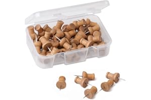 OZYAN Wood Push Pins- 50 pcs Drawing Pins, Cork Notice Board Thumb Tacks Wooden Pins, for Noticeboard, Map Pins, Board Pins, Cork Board Pin, Pin Board Accessories (with Storage Box)