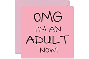 STUFF4 Zabawna kartka na 18. urodziny dla niej dziewczyny - OMG I'm an Adult Now - Nastolatek Osiemnastoletnia kartka urodzinowa dla siostry brata córki syna kuzyna, 145 mm x 145 mm humor żart różowe kartki okolicznościowe