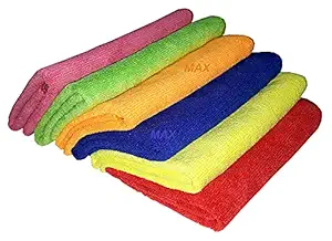 MAX Microfiber Cloth 350 GSM - Pack of 6, Size 40 x 40 cm, Multi-Color Random, Multi-Purpose Towel for Car, Bike, Household and Office Cleaning, Washing and Polishing