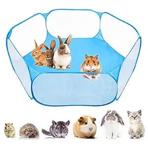 Portable Pet Playpen, Foldable Small Animal Cage Tent, Pop Open Outdoor Indoor Waterproof Pet Exercise Yard Fence, Guinea Pig Accessories for Rabbits, Hamster, Chinchillas, Hedgehogs, Cats (Blue)