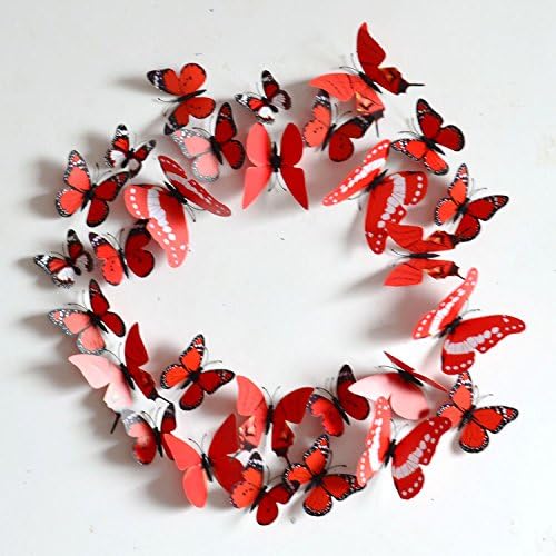 12Pcs 3D Butterfly Wall Stickers 3D Butterfly Wall Stickers, Refrigerator Magnet, Wall Decorations for Nursery and Home (Red)