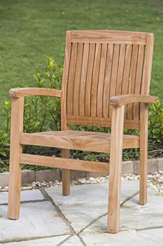 Sustainable Furniture UK Ltd - Solid Teak Stacking Garden Armchair, Contoured Backrest Brown