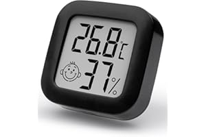 Mini Thermomètre Hygromètre Intérieur Digital à Haute Précision, Moniteur de Température et Humidimètre, Thermo Hygromètre Indicateur du Niveau de Confort (Noir, 4,3cm*4,3cm)