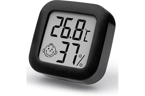 Mini Thermomètre Hygromètre Intérieur Digital à Haute Précision, Moniteur de Température et Humidimètre, Thermo Hygromètre Indicateur du Niveau de Confort (Noir, 4,3cm*4,3cm)